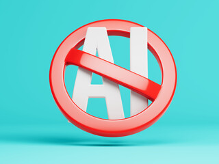 No Ai Sign. Artificial Inteligence Generated Prohibited. No Artificial Intelligence usage icon. AI Not Allowed - 3d illustration