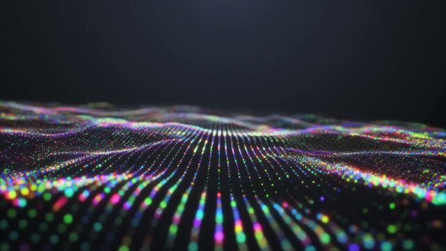 Futuristic holographic particle wave grid motion background loop