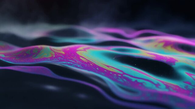 Neon iridescent liquid wave surface with cinematic glow motion loop