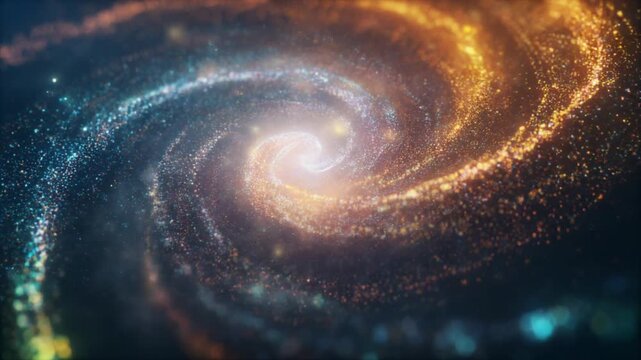 Golden cosmic galaxy spiral particle vortex cinematic space background loop