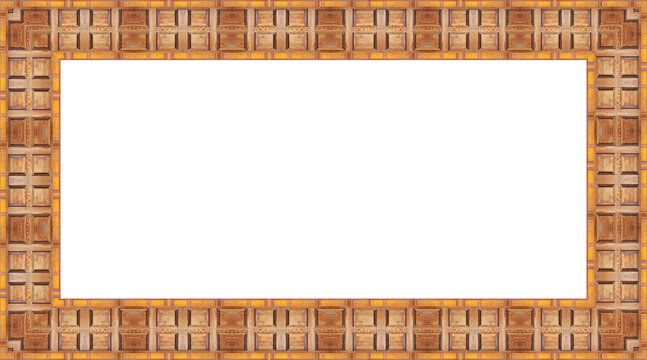 Oranger rechteckiger Bilderrahmen aus Holz mit wei&szlig;en Hintergrund