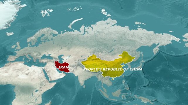 Strategic Map Highlighting Iran and Peoples Republic of China Within Asian Continent