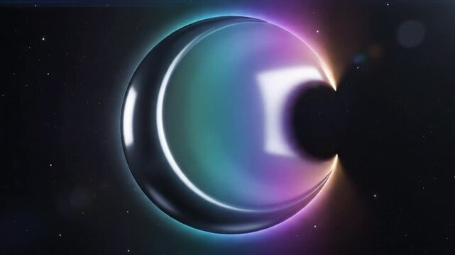 A futuristic and luminous crescent moon shining brightly among distant stars in space