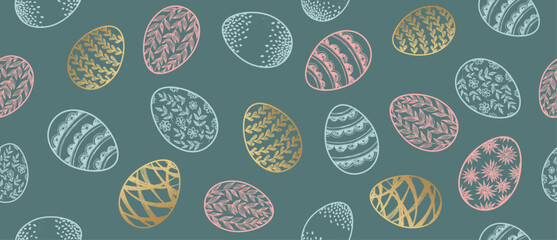 Seamless easter eggs pattern on blue	

