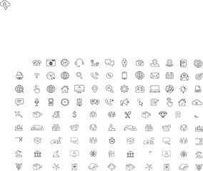 Modern vector set of web and business icons with symbols for media, communication, navigation, and mobile devices