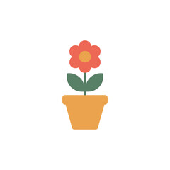 Colorful red flower in an orange pot with green leaves