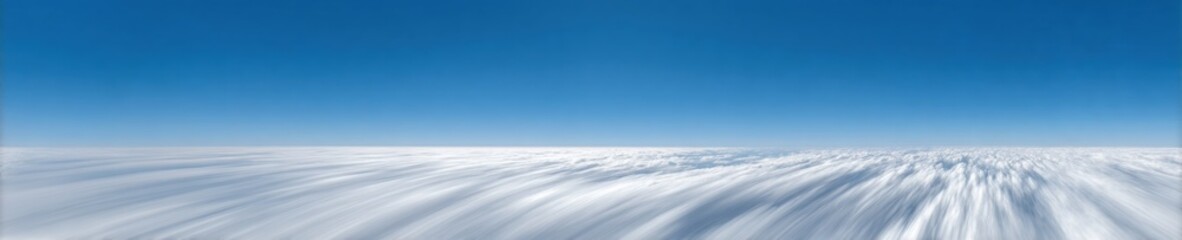 Wide Panoramic View of White Clouds Under a Clear Blue Sky, Majestic High Altitude Aerial Background for Travel Aviation and Meteorological Marketing Graphics