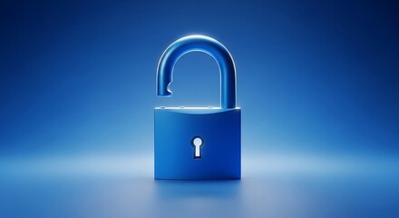 Fototapeta premium An open blue padlock against a gradient blue background, representing security and access