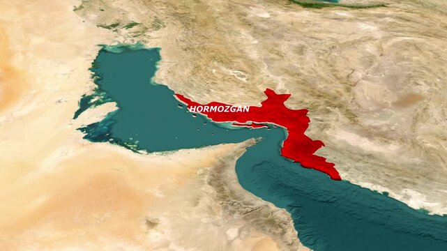Strategic Map Highlighting Hormozgan Province Iran Along Persian Gulf and Hormuz Strait