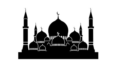 Islamic mosque silhouette vector with domes and crescent minarets on white © MD