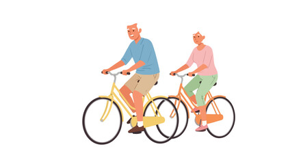 Obraz premium Illustration of a man and woman riding bicycles side by side in a simple, flat style against a clean white background.