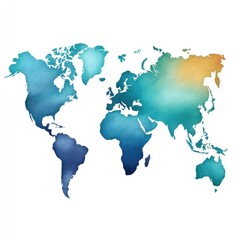 Obraz premium Vibrant watercolor world map cartoon clipart for creative design projects on white background