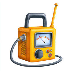 Watercolor cartoon clipart of yellow radio receiver for meteorologists with antenna and dials on white background