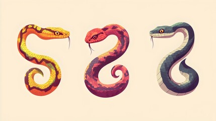 Fototapeta premium Set of different Snakes illustrations with Colorful S-Curve Poses
