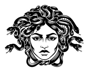 Medusa Head - Black & White Vector Illustration © Tharindu