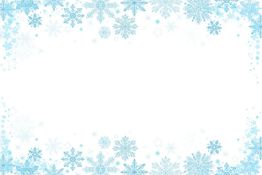 PNG image of&nbsp;Elegant border design featuring detailed ice blue snowflakes sparkling with white orbs and stars on transparent background