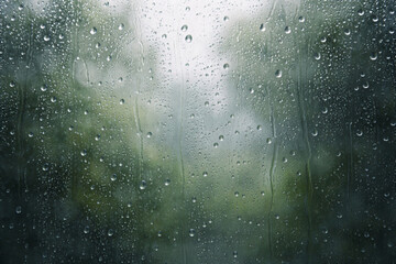 Obraz premium AI, Water droplets, condensation, rain, window glass background showing close view of moisture beads on fogged surface, soft focus texture with natural light creating calm peaceful mood, cozy weather 