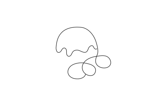 Easter cake and eggs one line art, hand drawn continuous contour. Christian orthodox religion holiday Resurrection of Jesus Christ design, festive decoration. Editable stroke. Isolated. Vector illustr