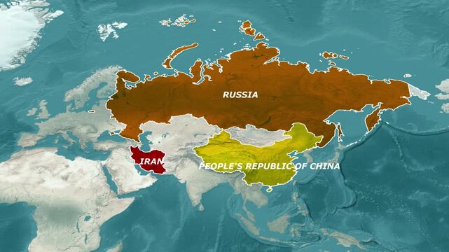 Strategic Map Highlighting Russia Iran and China Within Asian and European Continents
