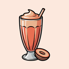 Cuban Batido De Mamey Vector Illustration of Tropical Fruit Milkshake with Whipped Cream