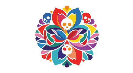Fototapeta premium Vibrant Floral Mandala with Skulls and Leaves Design.