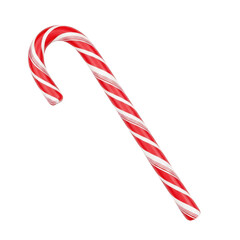 A festive red and white striped candy cane against a white background