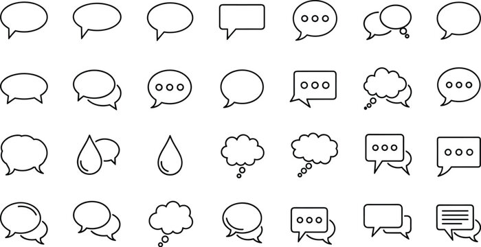 Speech and thought bubble icon set, comic dialogue, communication symbols, graphic design elements, vector illustration