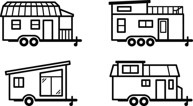 Tiny house on wheels line icon vector illustration