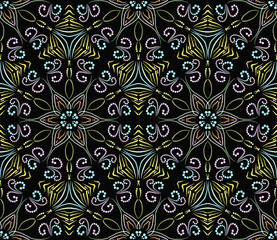 Ethnic Colorful Dot Art Floral Seamless Pattern
