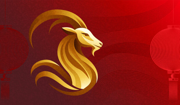 Elegant Chinese zodiac goat banner for New Year celebration, Chinese New Year banner design with Elegant   zodiac goat for 2027