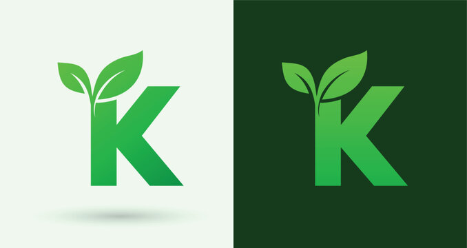    Letter K leaf logo eco green organic nature monogram sustainable brand identity alphabet icon
