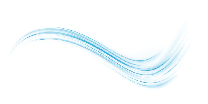 Futuristic neon laser blue line travel through city highway, road traffic. Light motion wave shapes energy trail, glowing direction, speed traffic. Strong wind whirlwind. Blue water, png vector.
