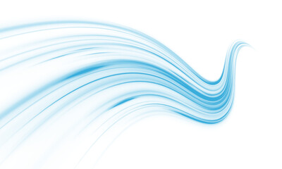 Neon laser blue line streak, city road, highway traffic. Light motion forms futuristic energy trail, speed with glowing wave. Strong wind, whirlwind. Flow cool liquid water. Vector png illustration.  © ikril