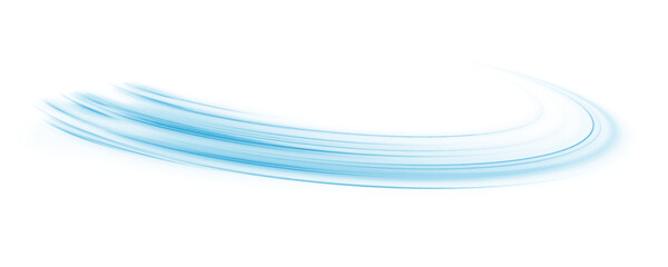 Plakat Neon laser blue speed line move across city highway road. Light wave forms motion, futuristic energy trail, guiding traffic flow with glowing direction. PNG vector. Strong wind created whirlwind.