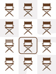 Directors Chair Icon Set Arranged in Graphic Design Grid: Film Industry Concept, Theater, Movie Production, Entertainment Business Theme, Actor, Seat Symbols, Retro Style, Wood, Furniture, Equipment,