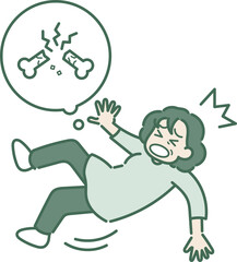 転倒して骨折する骨粗しょう症の50代女性のイラスト