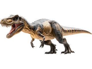 Obraz premium Realistic theropod dinosaur model walking isolated on transparent background, perfect for Jurassic concepts, educational visuals, museums, and dinosaur-themed designs.