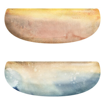 Minimal ceramic pot, terracotta clay bowl with shiny raku style glaze. Isolated illustration hand drawn in watercolor. Home decor, product mockups, sustainable design projects, plant care visuals.