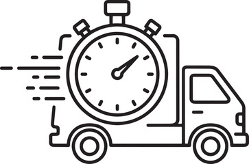 Obraz premium Delivery truck combined with stopwatch symbol fast delivery guarantee concept