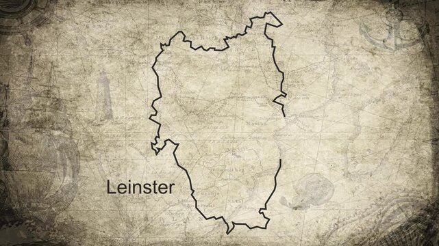 Leinster Ireland map drawn on a cartography background sheet of paper