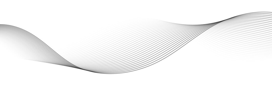 Abstract wavy lines pattern flowing smooth curve halftone gradient. Dynamic wave line pattern isolated on transparent background. Editable stroke vector background