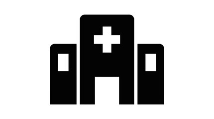 Obraz premium Black Building Icon Cross Symbol Hospital d flat vector isolated white background