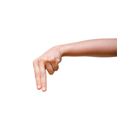 Human hand with index and middle fingers pointing downwards