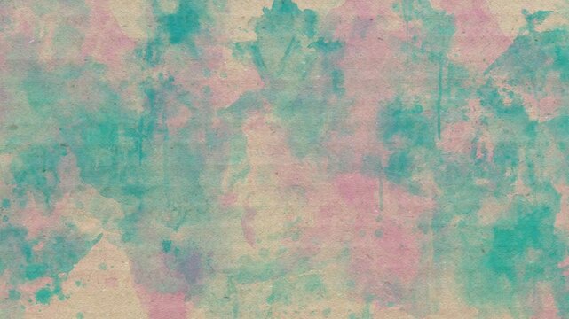 Soft pastel watercolor texture featuring delicate turquoise and pink hues on a beige background surface