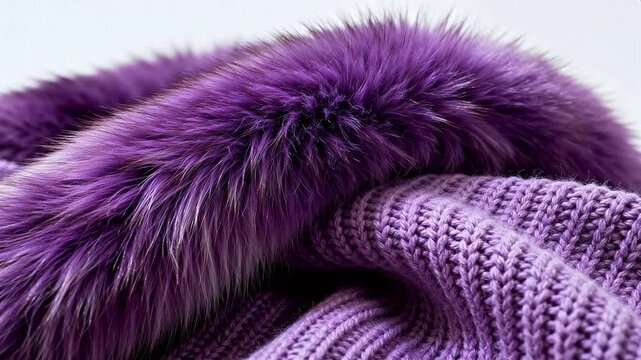 Purple fur and knitted fabric texture