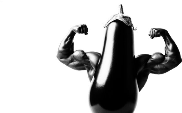 A black and white illustration of a muscular cactus with flexed arms on a white background