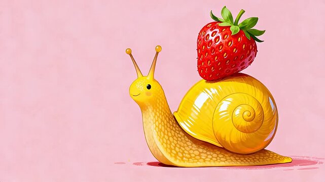 Yellow snail with strawberry on back