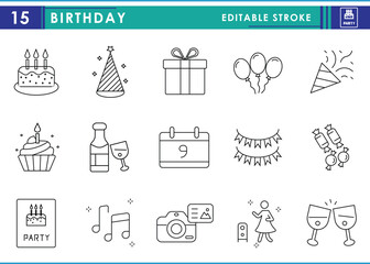 Fototapeta premium Birthday Line Icons Set