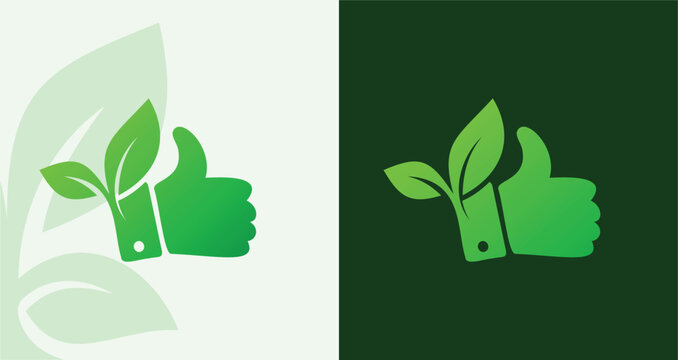    Thumbs up leaf eco logo approval like positive feedback sustainable friendly green icon
