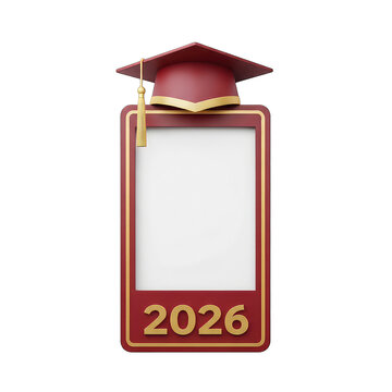 Graduation cap and frame with 2026, burgundy and gold